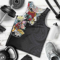 Hawaiian and Japanese Together Men Tank Top Colorful Traditional Japanese Tattoo and Kakau Pattern Black Color LT03 - Polynesian Pride