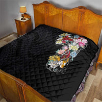 Hawaiian and Japanese Together Quilt Colorful Traditional Japanese Tattoo and Kakau Pattern Black Color LT03 - Polynesian Pride
