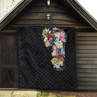 Hawaiian and Japanese Together Quilt Colorful Traditional Japanese Tattoo and Kakau Pattern Black Color LT03 - Polynesian Pride