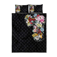 Hawaiian and Japanese Together Quilt Bed Set Colorful Traditional Japanese Tattoo and Kakau Pattern Black Color LT03 - Polynesian Pride