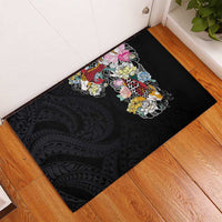 Hawaiian and Japanese Together Rubber Doormat Colorful Traditional Japanese Tattoo and Kakau Pattern Black Color LT03 - Polynesian Pride