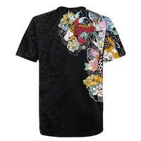 Hawaiian and Japanese Together Rugby Jersey Colorful Traditional Japanese Tattoo and Kakau Pattern Black Color LT03 - Polynesian Pride