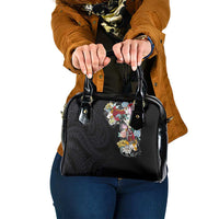 Hawaiian and Japanese Together Shoulder Handbag Colorful Traditional Japanese Tattoo and Kakau Pattern Black Color LT03 One Size Black - Polynesian Pride