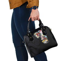 Hawaiian and Japanese Together Shoulder Handbag Colorful Traditional Japanese Tattoo and Kakau Pattern Black Color LT03 - Polynesian Pride