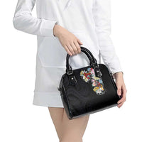 Hawaiian and Japanese Together Shoulder Handbag Colorful Traditional Japanese Tattoo and Kakau Pattern Black Color LT03 - Polynesian Pride