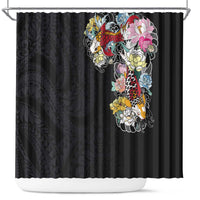 Hawaiian and Japanese Together Shower Curtain Colorful Traditional Japanese Tattoo and Kakau Pattern Black Color LT03 Black - Polynesian Pride
