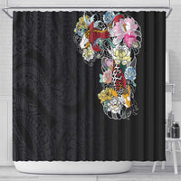 Hawaiian and Japanese Together Shower Curtain Colorful Traditional Japanese Tattoo and Kakau Pattern Black Color LT03 - Polynesian Pride