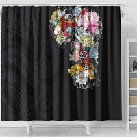 Hawaiian and Japanese Together Shower Curtain Colorful Traditional Japanese Tattoo and Kakau Pattern Black Color LT03 - Polynesian Pride