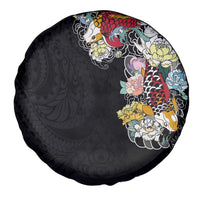 Hawaiian and Japanese Together Spare Tire Cover Colorful Traditional Japanese Tattoo and Kakau Pattern Black Color LT03 - Polynesian Pride