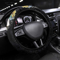 Hawaiian and Japanese Together Steering Wheel Cover Colorful Traditional Japanese Tattoo and Kakau Pattern Black Color LT03 Universal Fit Black - Polynesian Pride