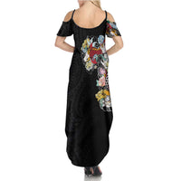 Hawaiian and Japanese Together Summer Maxi Dress Colorful Traditional Japanese Tattoo and Kakau Pattern Black Color LT03 - Polynesian Pride