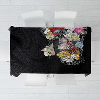 Hawaiian and Japanese Together Tablecloth Colorful Traditional Japanese Tattoo and Kakau Pattern Black Color LT03 Black - Polynesian Pride