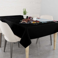 Hawaiian and Japanese Together Tablecloth Colorful Traditional Japanese Tattoo and Kakau Pattern Black Color LT03 - Polynesian Pride