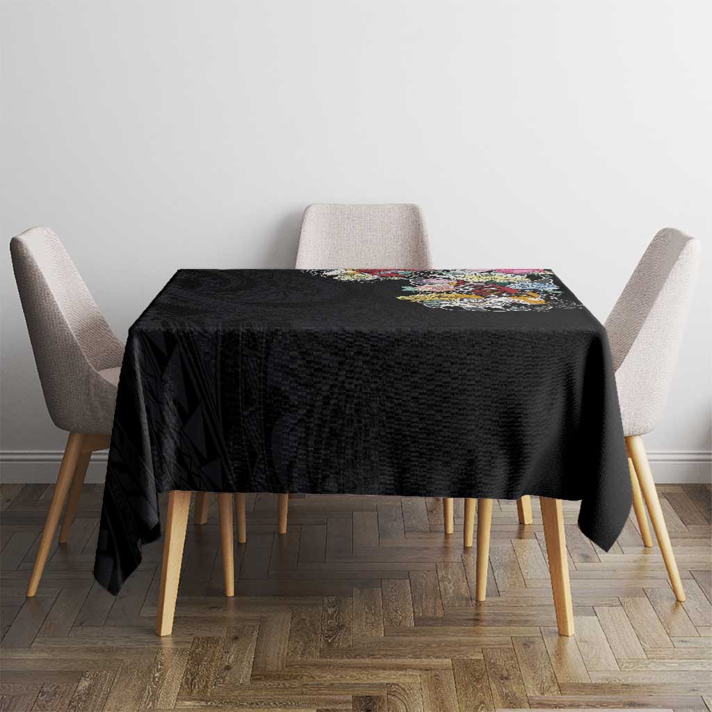 Hawaiian and Japanese Together Tablecloth Colorful Traditional Japanese Tattoo and Kakau Pattern Black Color LT03 - Polynesian Pride