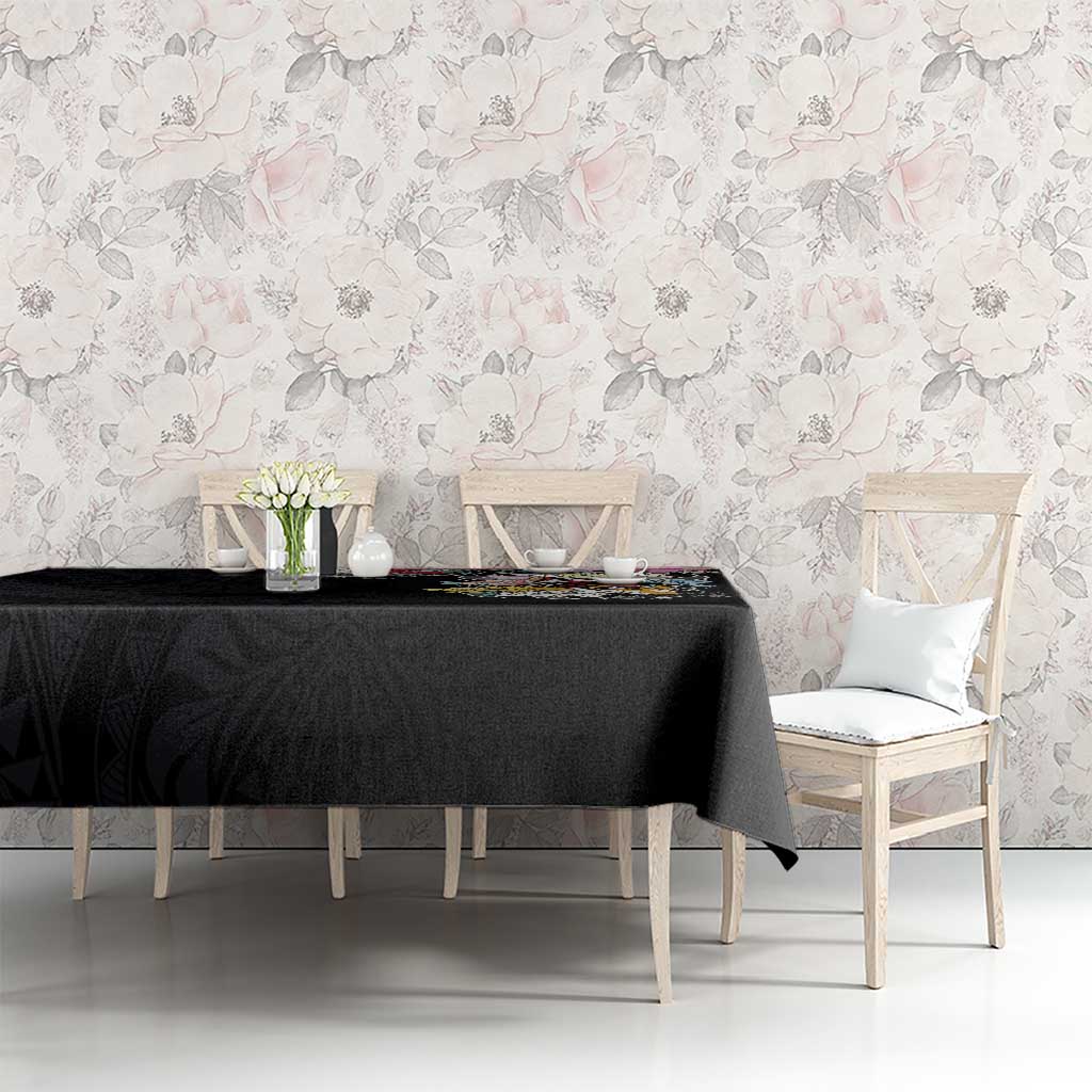Hawaiian and Japanese Together Tablecloth Colorful Traditional Japanese Tattoo and Kakau Pattern Black Color LT03 - Polynesian Pride