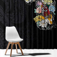 Hawaiian and Japanese Together Window Curtain Colorful Traditional Japanese Tattoo and Kakau Pattern Black Color LT03 - Polynesian Pride