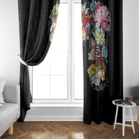 Hawaiian and Japanese Together Window Curtain Colorful Traditional Japanese Tattoo and Kakau Pattern Black Color LT03 - Polynesian Pride