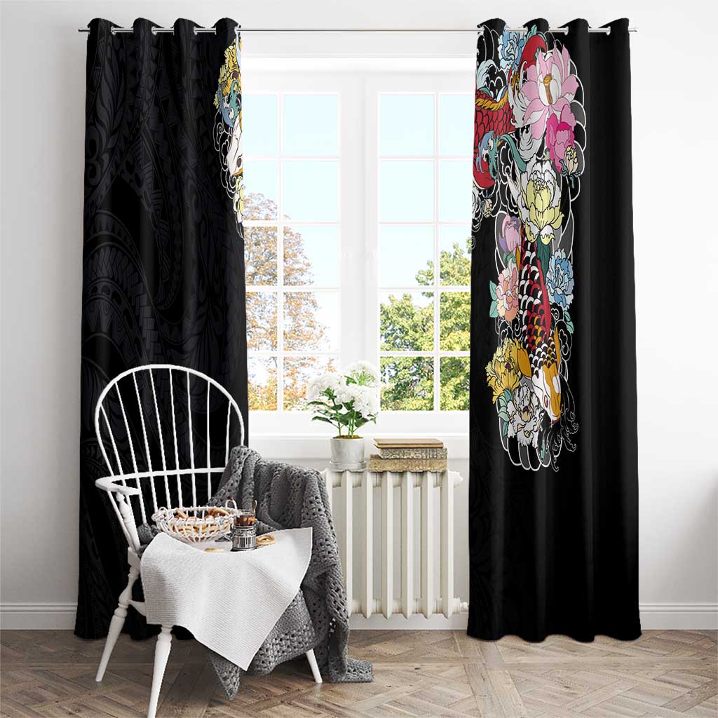 Hawaiian and Japanese Together Window Curtain Colorful Traditional Japanese Tattoo and Kakau Pattern Black Color LT03 - Polynesian Pride