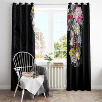 Hawaiian and Japanese Together Window Curtain Colorful Traditional Japanese Tattoo and Kakau Pattern Black Color LT03 - Polynesian Pride
