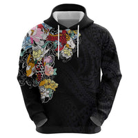 Hawaiian and Japanese Together Zip Hoodie Colorful Traditional Japanese Tattoo and Kakau Pattern Black Color LT03 - Polynesian Pride