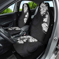 Hawaiian and Japanese Together Car Seat Cover Japanese Koi Fish Tattoo and Kakau Pattern Black Color LT03 - Polynesian Pride