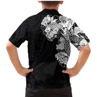 Hawaiian and Japanese Together Family Matching Mermaid Dress and Hawaiian Shirt Japanese Koi Fish Tattoo and Kakau Pattern Black Color LT03 - Polynesian Pride