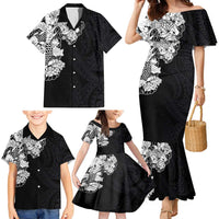 Hawaiian and Japanese Together Family Matching Mermaid Dress and Hawaiian Shirt Japanese Koi Fish Tattoo and Kakau Pattern Black Color LT03 - Polynesian Pride