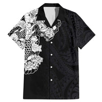 Hawaiian and Japanese Together Family Matching Mermaid Dress and Hawaiian Shirt Japanese Koi Fish Tattoo and Kakau Pattern Black Color LT03 Dad's Shirt - Short Sleeve Black - Polynesian Pride