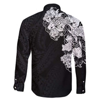 Hawaiian and Japanese Together Family Matching Mermaid Dress and Hawaiian Shirt Japanese Koi Fish Tattoo and Kakau Pattern Black Color LT03 - Polynesian Pride
