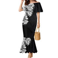 Hawaiian and Japanese Together Family Matching Mermaid Dress and Hawaiian Shirt Japanese Koi Fish Tattoo and Kakau Pattern Black Color LT03 Mom's Dress Black - Polynesian Pride