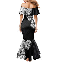 Hawaiian and Japanese Together Family Matching Mermaid Dress and Hawaiian Shirt Japanese Koi Fish Tattoo and Kakau Pattern Black Color LT03 - Polynesian Pride