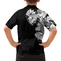 Hawaiian and Japanese Together Family Matching Puletasi and Hawaiian Shirt Japanese Koi Fish Tattoo and Kakau Pattern Black Color LT03 - Polynesian Pride