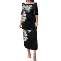 Hawaiian and Japanese Together Family Matching Puletasi and Hawaiian Shirt Japanese Koi Fish Tattoo and Kakau Pattern Black Color LT03 Mom's Dress Black - Polynesian Pride