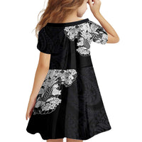 Hawaiian and Japanese Together Family Matching Short Sleeve Bodycon Dress and Hawaiian Shirt Japanese Koi Fish Tattoo and Kakau Pattern Black Color