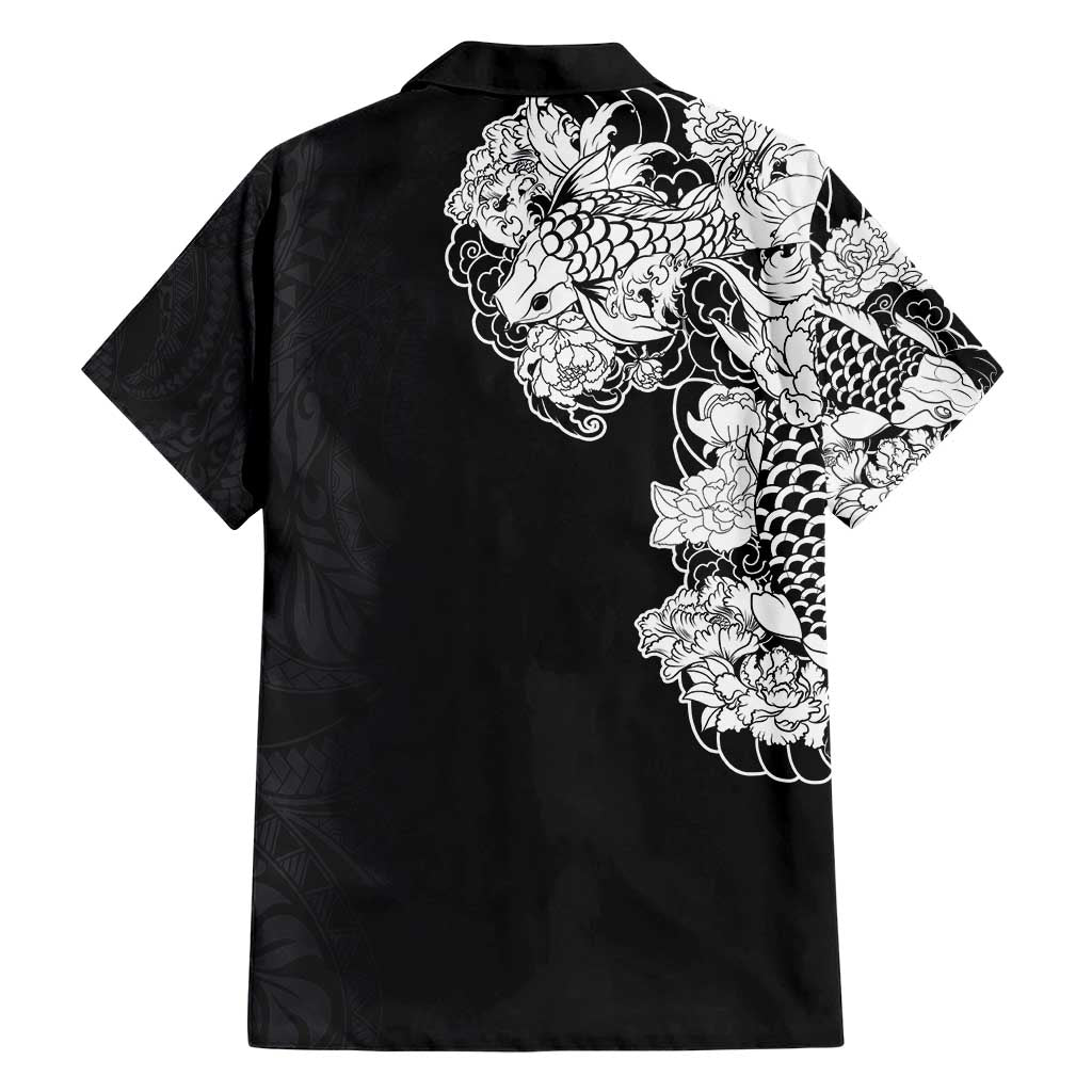 Hawaiian and Japanese Together Hawaiian Shirt Japanese Koi Fish Tattoo and Kakau Pattern Black Color LT03 - Polynesian Pride