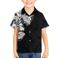 Hawaiian and Japanese Together Hawaiian Shirt Japanese Koi Fish Tattoo and Kakau Pattern Black Color LT03 - Polynesian Pride