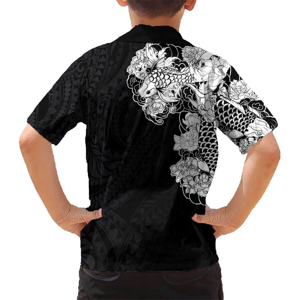 Hawaiian and Japanese Together Hawaiian Shirt Japanese Koi Fish Tattoo and Kakau Pattern Black Color LT03 - Polynesian Pride