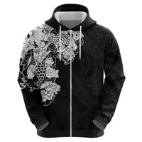 Hawaiian and Japanese Together Hoodie Japanese Koi Fish Tattoo and Kakau Pattern Black Color LT03 - Polynesian Pride