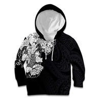 Hawaiian and Japanese Together Kid Hoodie Japanese Koi Fish Tattoo and Kakau Pattern Black Color LT03 Hoodie Black - Polynesian Pride