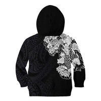 Hawaiian and Japanese Together Kid Hoodie Japanese Koi Fish Tattoo and Kakau Pattern Black Color LT03 - Polynesian Pride