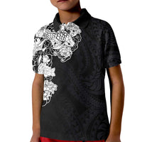 Hawaiian and Japanese Together Kid Polo Shirt Japanese Koi Fish Tattoo and Kakau Pattern Black Color LT03 Kid Black - Polynesian Pride