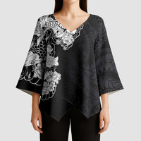 Hawaiian and Japanese Together Kimono Sleeve Blouse Japanese Koi Fish Tattoo and Kakau Pattern Black Color LT03 - Polynesian Pride