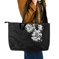 Hawaiian and Japanese Together Leather Tote Bag Japanese Koi Fish Tattoo and Kakau Pattern Black Color LT03 - Polynesian Pride