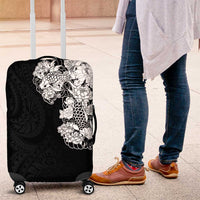 Hawaiian and Japanese Together Luggage Cover Japanese Koi Fish Tattoo and Kakau Pattern Black Color LT03 Black - Polynesian Pride