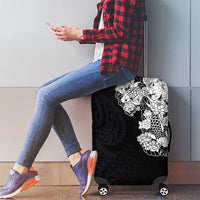 Hawaiian and Japanese Together Luggage Cover Japanese Koi Fish Tattoo and Kakau Pattern Black Color LT03 - Polynesian Pride