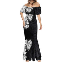 Hawaiian and Japanese Together Mermaid Dress Japanese Koi Fish Tattoo and Kakau Pattern Black Color LT03 - Polynesian Pride