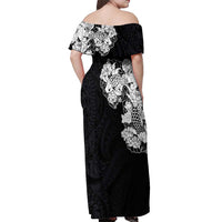 Hawaiian and Japanese Together Off Shoulder Maxi Dress Japanese Koi Fish Tattoo and Kakau Pattern Black Color LT03 - Polynesian Pride