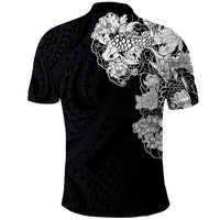 Hawaiian and Japanese Together Polo Shirt Japanese Koi Fish Tattoo and Kakau Pattern Black Color LT03 - Polynesian Pride