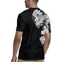 Hawaiian and Japanese Together Rugby Jersey Japanese Koi Fish Tattoo and Kakau Pattern Black Color LT03 - Polynesian Pride