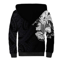Hawaiian and Japanese Together Sherpa Hoodie Japanese Koi Fish Tattoo and Kakau Pattern Black Color LT03 - Polynesian Pride